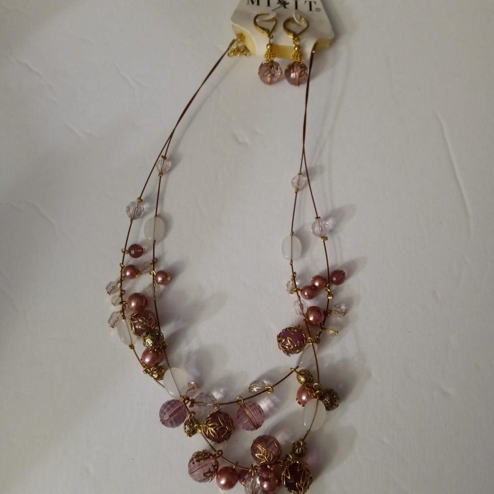 Mixit Wire necklace Double Strand Purple Beads New